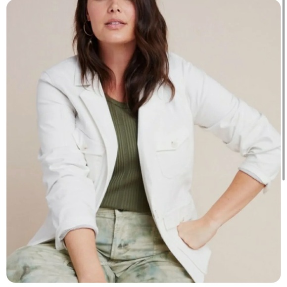 ANTHROPOLOGIE Jacket NEVE Blazer Utility White Cotton Twill Pockets Lined - Picture 8 of 8
